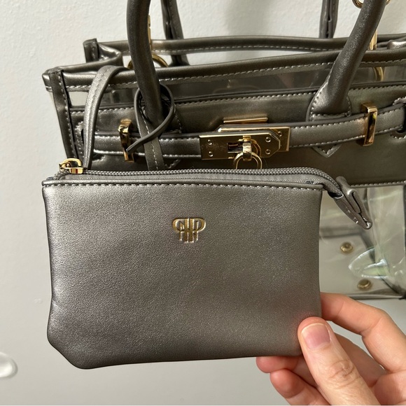 PurseN Chic Transparent Stadium Bag. Pewter with Gold Accents. - Picture 4 of 15